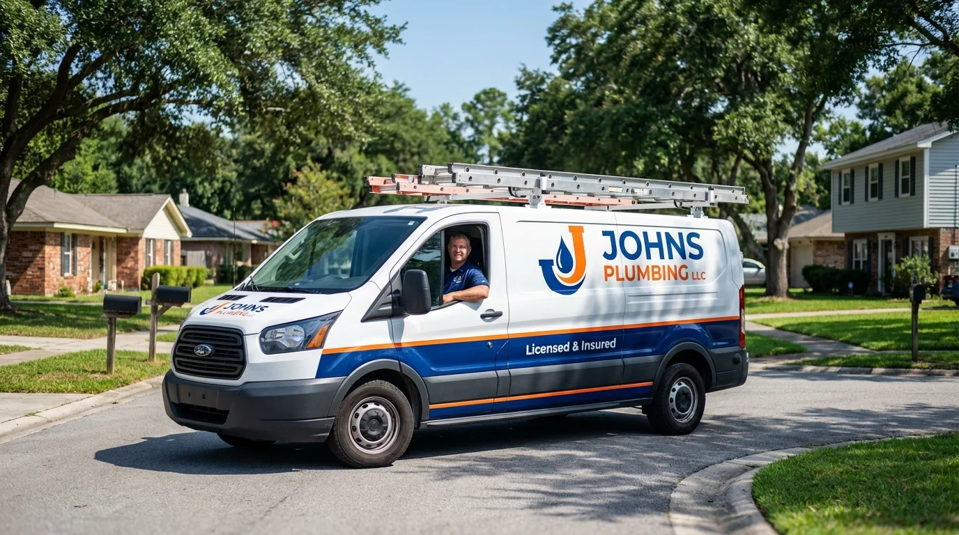 Johns Plumbing LLC service van in De Queen, AR